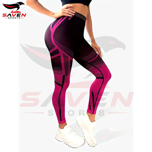 Women Full Length High Waist Sports <b>Leggings</b>, Compression Fit, Color Block Design, Striped Pattern, For Fitness & Workout - Product Image 5