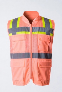 Gilet de sécurité réfléchissant marron avec panneaux en maille et plusieurs poches pour les travaux de construction et de circulation - Product Image 1