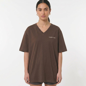 T-shirt oversize pour femme, col en V, en coton marron, coupe ample minimaliste, manches courtes, couleur unie - Product Image 5