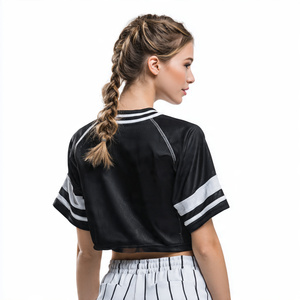 T-shirts courts unisexes en jersey vierges / T-shirts courts de baseball pour femmes à col en V et boutons / T-shirts de baseball boutonnés - Product Image 4