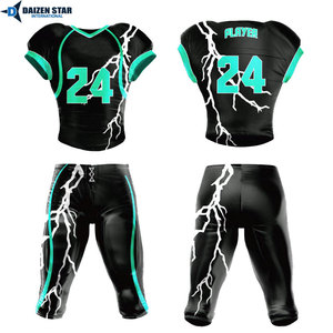 Ensemble de maillot et pantalon de football américain DAIZEN STAR pour homme, col en V, manches courtes, tissu respirant, noir, bleu, imprimé éclairs - Product Image 3
