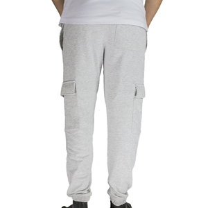 Terry <b>Cargo</b> Jogger <b>Mens</b> Slim Fit 100% Cotton Sweatpants with Elastic Waist Mid Rise Pockets in Black <b>Brown</b> & Light Gray - Product Image 2