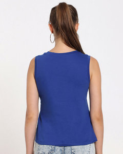 Camiseta sin Mangas Azul para Mujer, Cuello Redondo, Diseño con Letras Estampadas, Informal, Transpirable, Tejida en Poliéster - Product Image 3