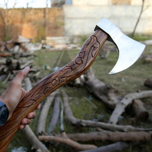 Hache à barbe professionnelle pour l'extérieur et la chasse avec manche en bois, design personnalisable, outil de coupe de haute qualité pour le travail du bois - Product Image 5