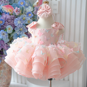 Vestido de fiesta de tul con mariposas 3D para niñas, con alas grandes en la espalda y corpiño ajustable con cordones. - Product Image 5