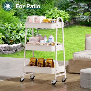 3 Tier Rolling Utility Cart with Lockable Wheels <b>White</b> Metal Storage Cart for <b>Living</b> <b>Room</b> Bathroom and Kitchen Narrow Spaces - Product Image 5