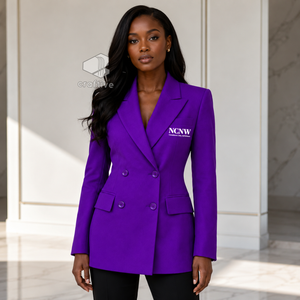 NCNW Sorority Women's Double Breasted Blazer Purple Embroidered Peak Lapel Tailored Formal Business Office <b>Suit</b> Jacket - Product Image 4