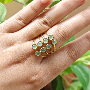 Trendy jewelry hydro quartz chalcedony onyx round cut gemstone <b>adjustable</b> <b>ring</b> solid brass 18k gold plated women's fashion <b>rings</b> - Product Image 3