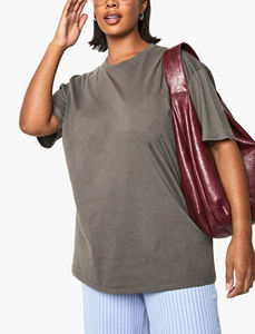 Plus Size Women's Oversized Crew Neck T-<b>Shirt</b> Gray Short Sleeve Loose Fit 100% Cotton Jersey <b>Flame</b> Logo Print All Seasons - Product Image 6