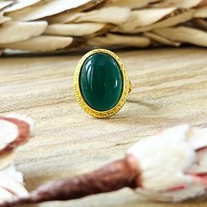 Fashionable Brass <b>Ring</b> Vintage Green Onyx <b>Ring</b> Tribal Brass Jewelry Women 18k Gold Plated Rope <b>Chunky</b> Statement For Wholesale - Product Image 1