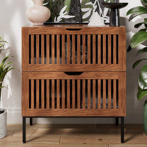 Farmhouse Wooden Buffet Accent Cabinet Slatted Drop Down Storage <b>Sideboard</b> Coffee Bar Metal Legs Dining Living Room <b>Kitchen</b> - Product Image 5