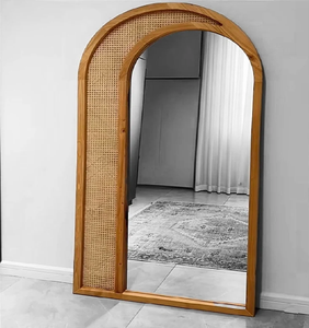 Contemporary <b>full</b> <b>length</b> floor <b>mirror</b> featuring a uniquely shaped wavy asymmetrical wood frame, available at wholesale prices. - Product Image 4