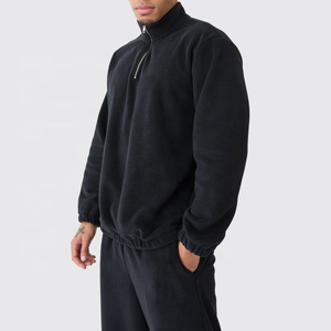 Ensemble de survêtement polaire noir personnalisé pour homme – Sweat-shirt demi-zip et pantalon – Tenue de sport décontractée deux pièces – Vente en gros - Product Image 4