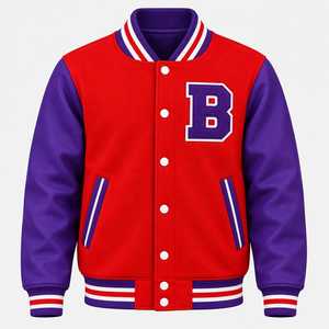 Veste universitaire pour homme, logo personnalisé, bicolore, style Letterman, veste bomber de baseball, boutons pression, streetwear universitaire, vente en gros, OEM, ODM - Product Image 3