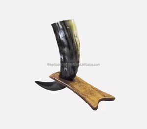 <b>Drinking</b> <b>Horn</b> with Wooden Stand for Viking Style Celebrations Historical Display and Traditional Beverage Use by Artisan Craft - Product Image 4