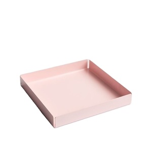 Modern <b>Matte</b> Pink Square Metal Tray Minimal Decorative Serving Tray Contemporary Coffee <b>Table</b> Organizer Stylish Home Decor - Product Image 1