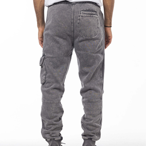 OEM Pantalon de jogging pour homme, coupe droite, taille mi-haute, délavé à l'acide, effet soleil, effet usé, uni, en polyester/coton épais, brodé, style vintage, décontracté - Product Image 3