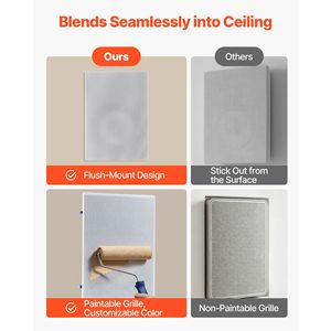 Altavoces de Pared de 8 Pulgadas, Sistema de Alta Fidelidad de 2 Vías, 200 W de Potencia Máxima, Rejilla Pintable, Diseño Rectangular - Product Image 5