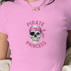 T-shirt court ajusté pour femme, col rond, imprimé crâne pirate Y2K sur tissu tricoté en Spandex/Polyester, style princesse - Product Image 2