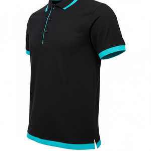 Men's Cotton Pique <b>Polo</b> Shirt <b>Black</b> Turquoise Trim Custom Logo OEM Manufacturer Wholesale Golf Casual Short Sleeve - Product Image 5