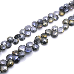 Perles de pierre précieuse naturelle Silverite noire facettées en forme de cœur, faites à la main, de qualité supérieure, pour bijoux DIY, bracelets, colliers, boucles d'oreilles - Product Image 2