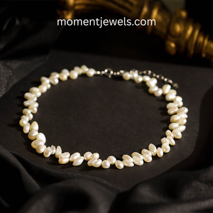 Collier en perles baroques naturelles d'eau douce blanches de qualité AAAAA, plaqué platine, avec pendentif perlé, pour mariage, fête ou cadeau - Product Image 1
