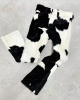Veste en cuir de vache authentique haut de gamme, manteau en fourrure de vache noir et blanc, manches longues, fermeture éclair, streetwear, mode réelle