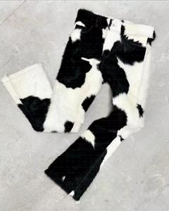 Chaqueta de cuero auténtica de alta gama con pelo de vaca, abrigo de piel de vaca en blanco y negro, manga larga con cremallera, moda urbana auténtica - Product Image 3