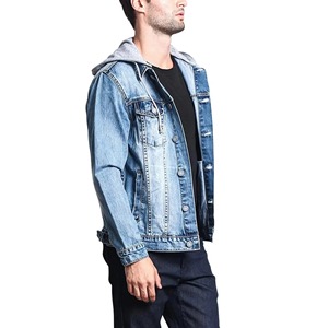 Customizable Light Wash Hooded <b>Men</b> Denim Jacket Ripped <b>Jean</b> Coat with <b>Drawstring</b> Hood Top Quality Suppliers <b>Jean</b> Jackets for <b>Men</b> - Product Image 3