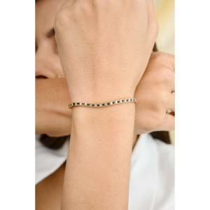 18k Square Blue Sapphire and Diamond Alternate Bezel Set Fine <b>Charm</b> <b>Bracelet</b> - Product Image 4