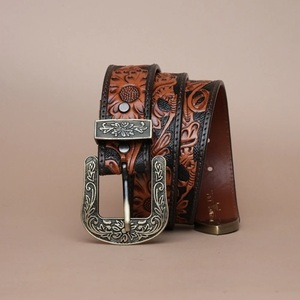 Ceinture en cuir véritable marron unisexe, faite à la main, élégante, à longueur réglable, extra large, avec boucle ardillon, style western, nouvelle collection - Product Image 6