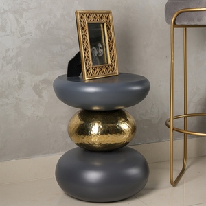 Hot Sale Matte black and hammered brass side table ceramic-style totem <b>stool</b> luxury coffee table <b>round</b> metal footstool ottoman - Product Image 2