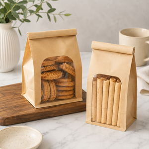 EcoRev Luxury Biodegradable Eco-Friendly Kraft Paper Bread <b>Bags</b> with Clear Window Self-Seal Reusable Food Storage Packaging - Product Image 6