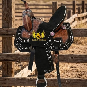 Custom Lightweight Double Toned <b>Tooled</b> Genuine Leather Western Barrel Racing Trail Riding Portable Horse Saddle Silver Studded - Product Image 1