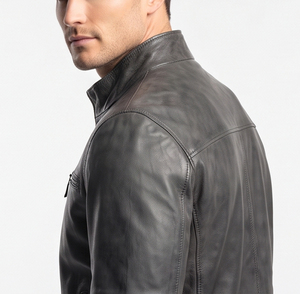 Casual Wear <b>Leather</b> Winter <b>Jackets</b> Men Stand Collar Biker Racer <b>Jacket</b> Men Chest Pocket <b>Long</b> Sleeve <b>Leather</b> Racer <b>Jackets</b> - Product Image 6