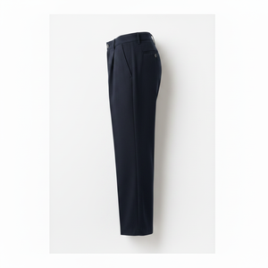 Pantalon formel plissé en satin respirant bleu marine pour homme, coupe droite avec fermeture éclair, idéal pour les tenues décontractées ou professionnelles - Product Image 3