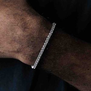 Pulsera de tenis de moissanita chapada en rodio de 3 mm para hombre, estilo diamante plateado, joyería hip hop con incrustaciones, regalo de lujo minimalista - Product Image 1