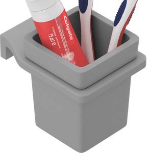 Porte-gobelet à brosse à dents en verre carré poli avec support mural en métal pour accessoires de salle de bain, ensemble de gobelets en verre antirouille - Product Image 1