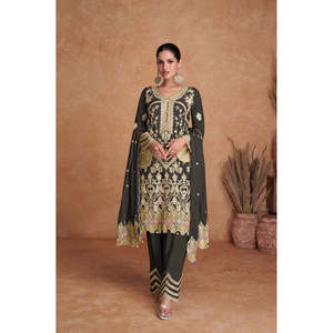 ชุดปักลายสวยงามสำหรับผู้หญิงชุดบนสุด-ล่างและ dupatta สำหรับงานเลี้ยง - Product Image 3