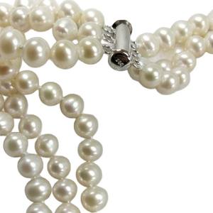 Queen Style Three-Row 6-7mm Freshwater Pearl Necklace 925 Silver Buckle for Wedding <b>Dress</b> Retro and Clean Style - Product Image 4