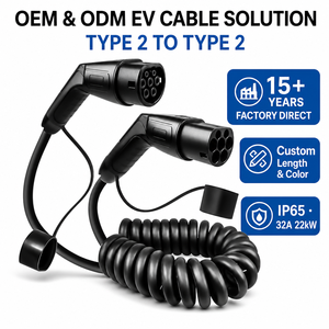 Câble de charge spirale OEM Type 2 vers Type 2 7 kW 22 kW, câble de charge EV enroulable pour voitures électriques et bornes de recharge AC, directement du fabricant - Product Image 1
