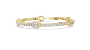 Conjunto de Pulsera de Tenis con Halo de Diamantes de Corte Esmeralda Cultivados en Laboratorio, 5.3CT, Oro Amarillo de 18K con Baño de Rodio, para Uso Diario/Oficina, para Mujer - Product Image 4