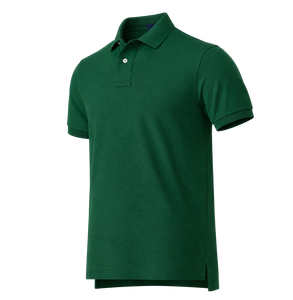 Polo à manches courtes vert uni pour homme, en coton tricoté, décontracté, anti-plis, coupe classique - Product Image 1