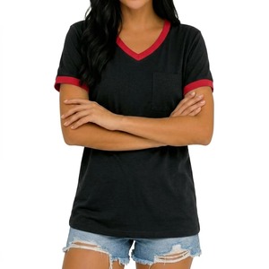 T-shirts décontractés pour femmes, col en V, brodés sur mesure, en coton respirant, à manches courtes, pour l'été - Product Image 5