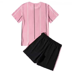 Wholesale Price Mens Striped T Shirt And Shorts Two Piece Outfit Breathable Training Gym Activewear Performance Matching <b>Set</b> - Product Image 2