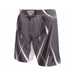 Pantalones Cortos de MMA para Hombre Askar Wear, Corte Regular, Secado Rápido, Estampado por Sublimación, Gris con Diseño Blanco - Product Image 1