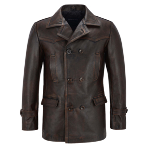 Custom 100% <b>Mens</b> Genuine Cowhide Leather Pea <b>Coat</b> <b>Double</b> <b>Breasted</b> <b>Coat</b> Classic Lapel Collar Thick Leather Dr-Who German <b>Coat</b> - Product Image 5