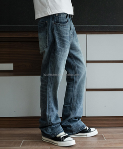 <span class=keywords><strong>Jeans</strong></span> da <span class=keywords><strong>Uomo</strong></span> Personalizzati 14OZ Bootcut a Zampa d'Elefante, Pantaloni Designer Dritti Effetto Acido Strappati Stile Retrò - Product Image 4