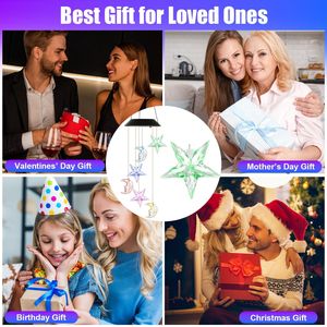 Carillon solaire à changement de couleur, imperméable, avec motifs lune et étoile, pour décoration suspendue extérieure sur balcon, véranda, jardin - Product Image 4