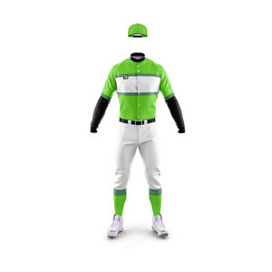 Custom Green Baseball Jersey Set Men's Full Sleeve Button Front Breathable White <b>Pants</b> Belted Uniform Adult All Seasons - Product Image 2